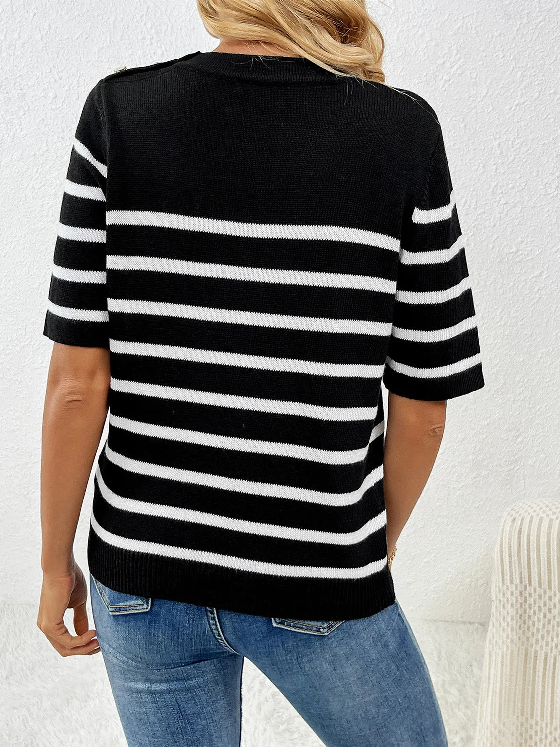 Rowan Striped Round Neck Half Sleeve Knit Top