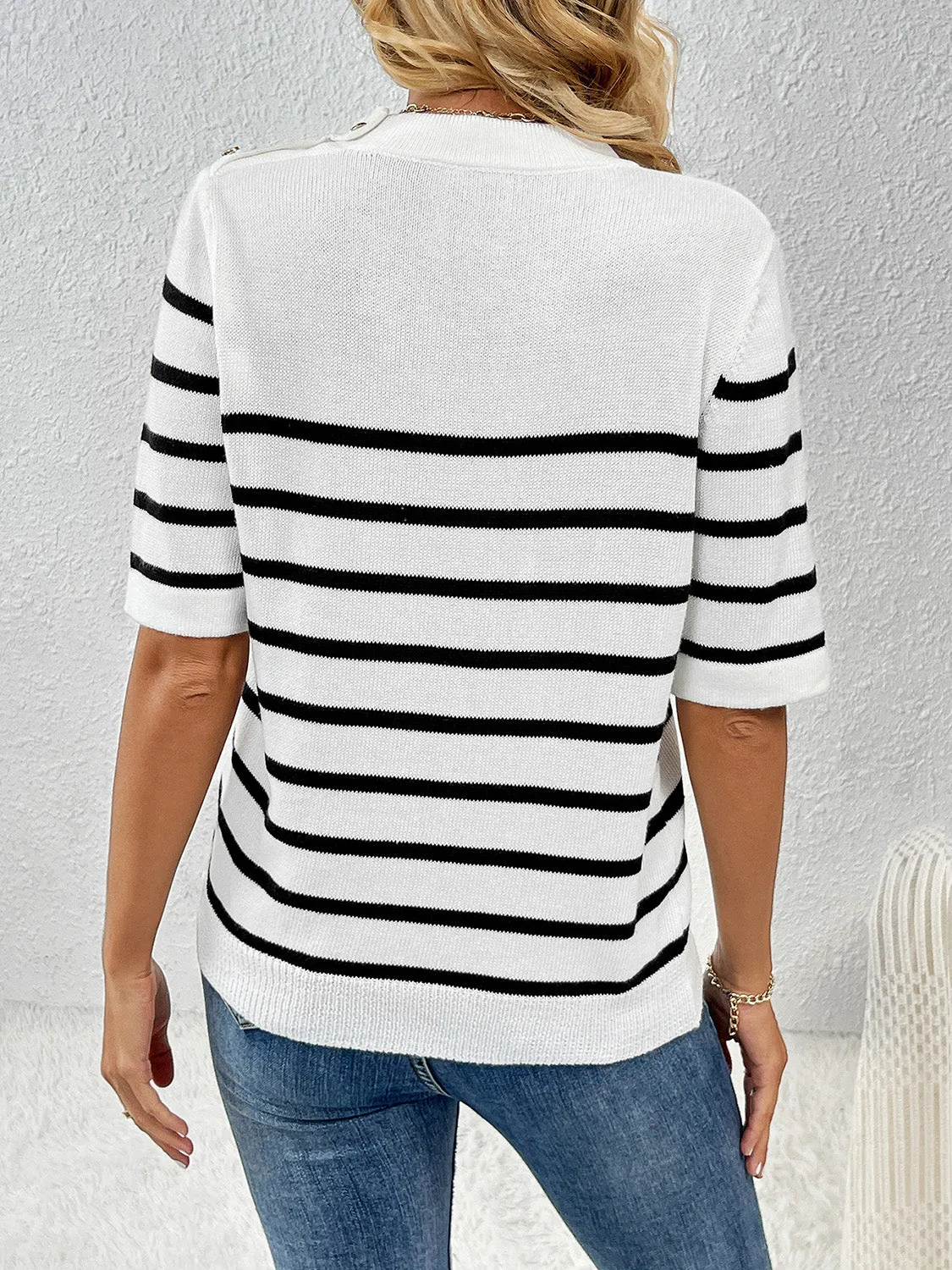Rowan Striped Round Neck Half Sleeve Knit Top