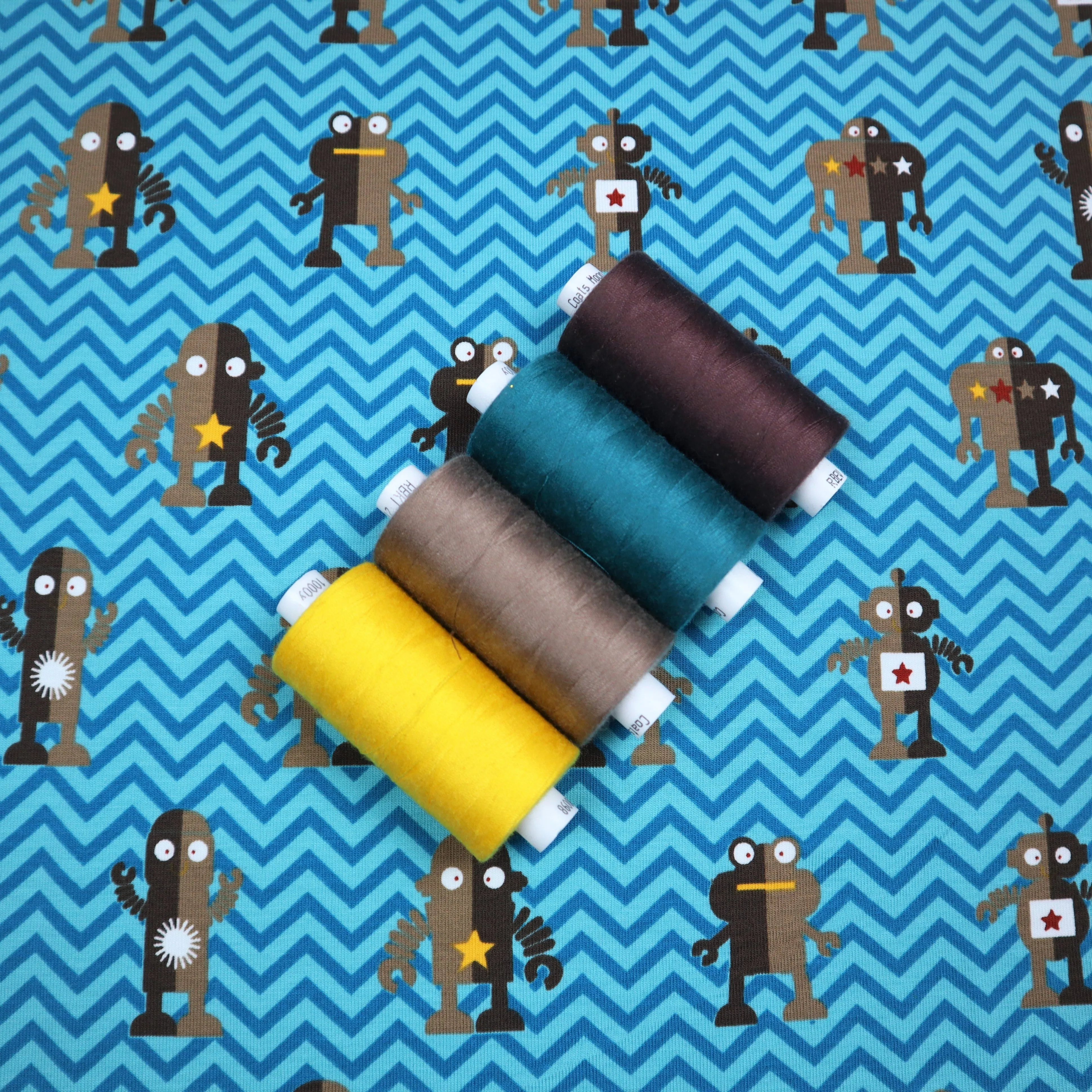 SALE Cotton Jersey in Robots to the Rescue Print
