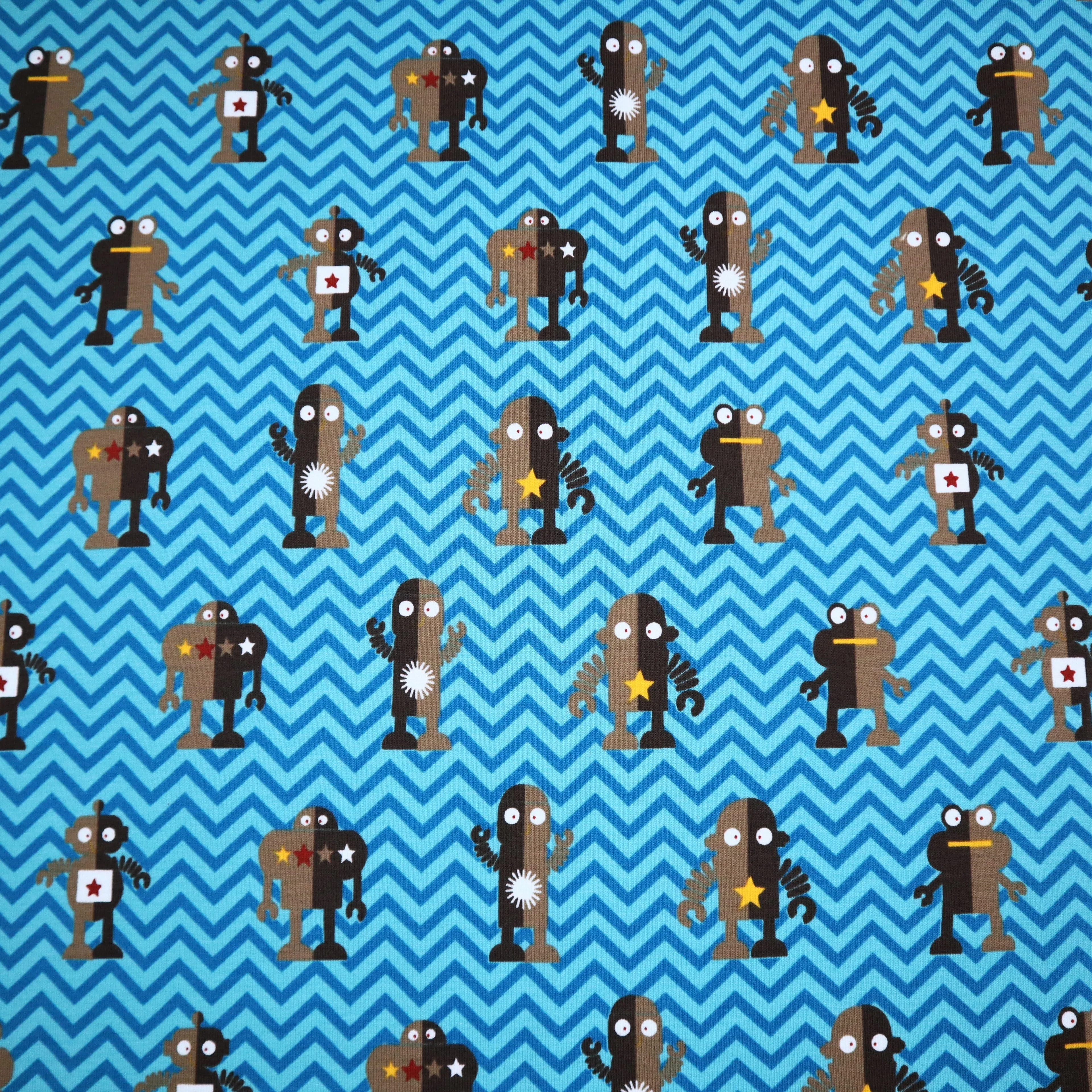 SALE Cotton Jersey in Robots to the Rescue Print