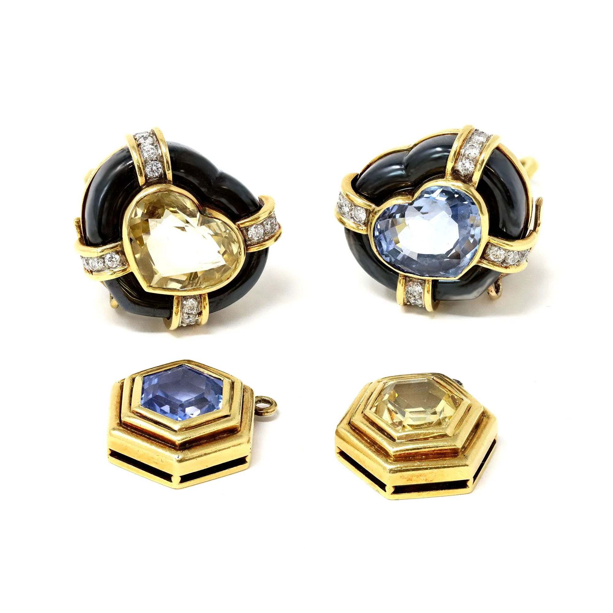 Sapphire, Diamond & Hematite Ear-Clips