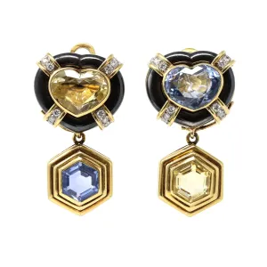 Sapphire, Diamond & Hematite Ear-Clips