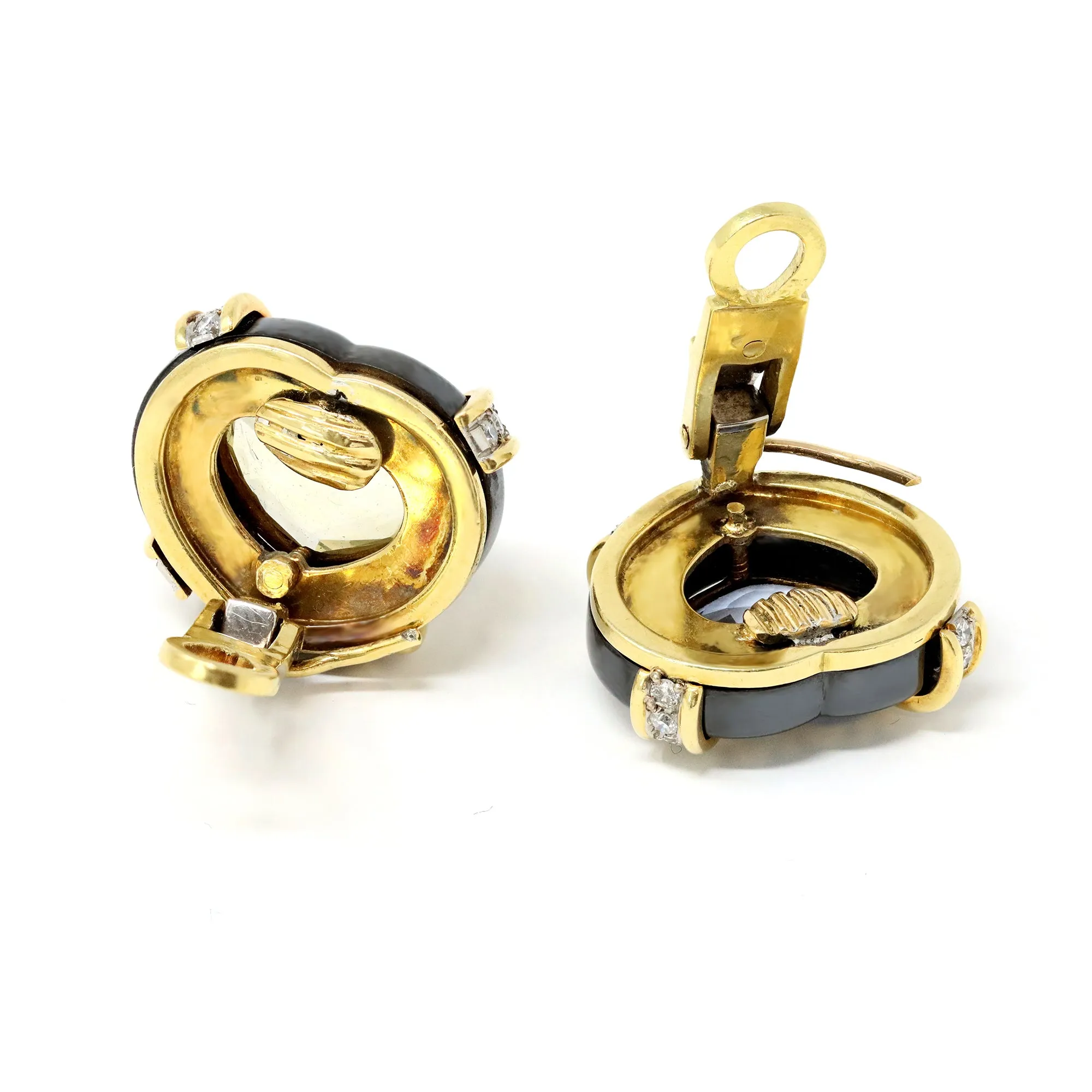 Sapphire, Diamond & Hematite Ear-Clips