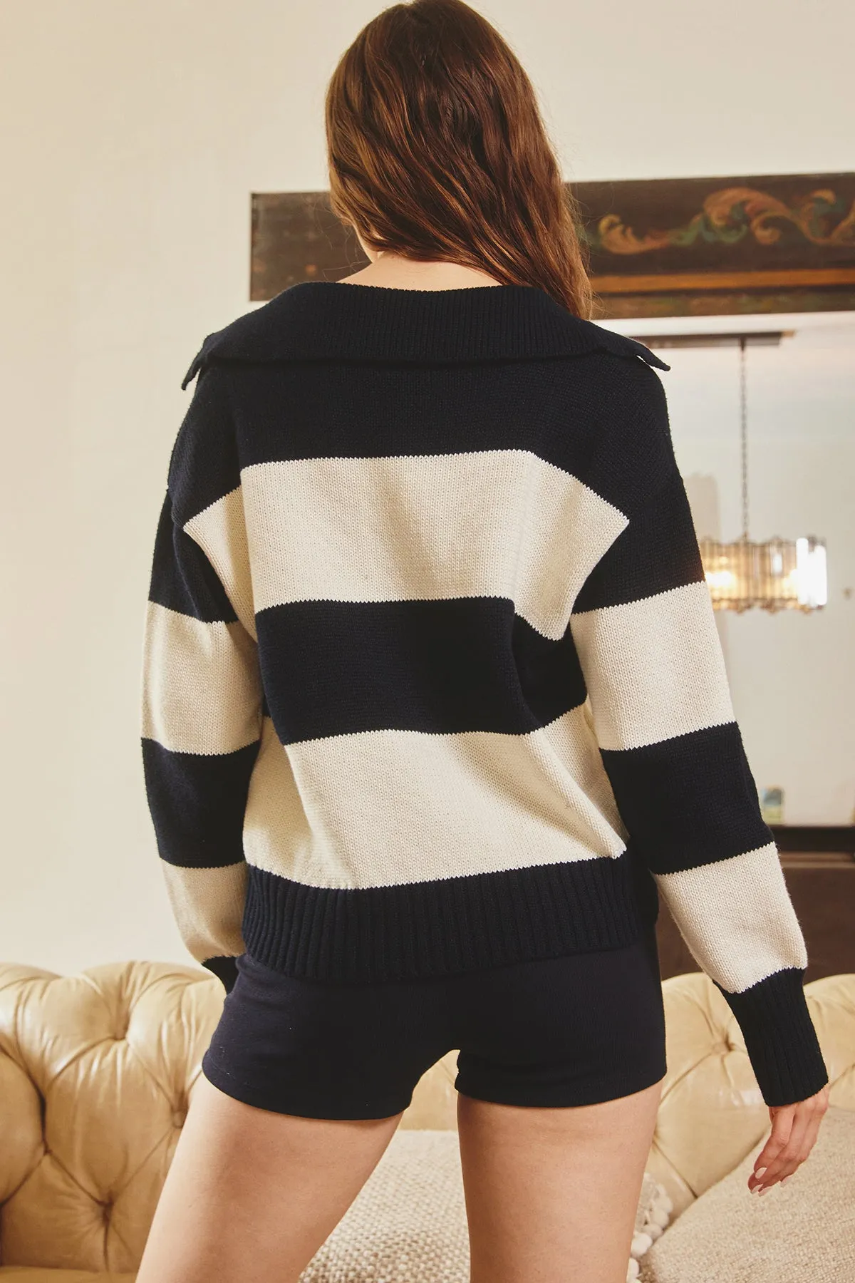 Sasha Relaxed Bold Stripe Collared Sweater