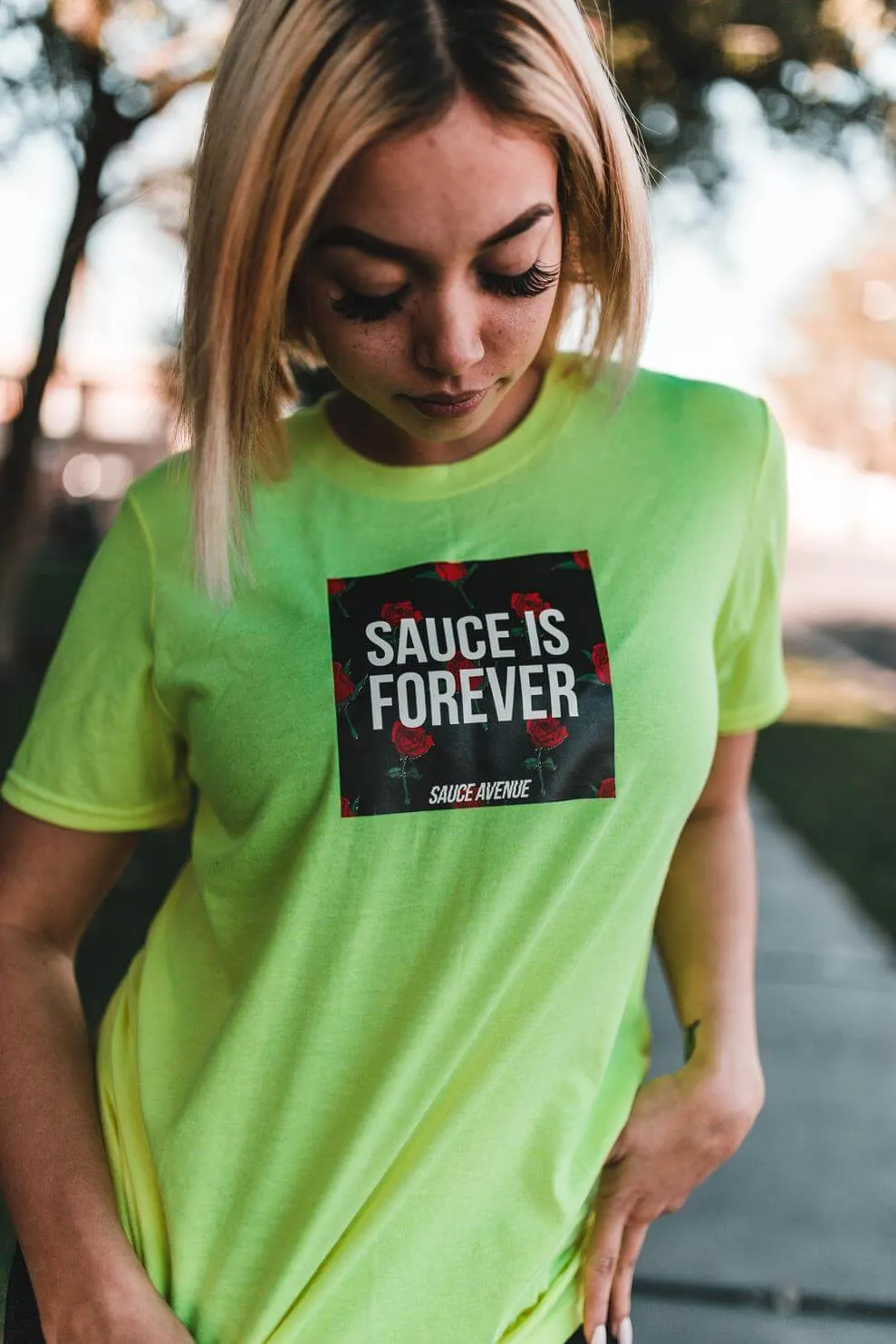 Sauce Is Forever (Black Rose Box) | Neon Yellow Tee