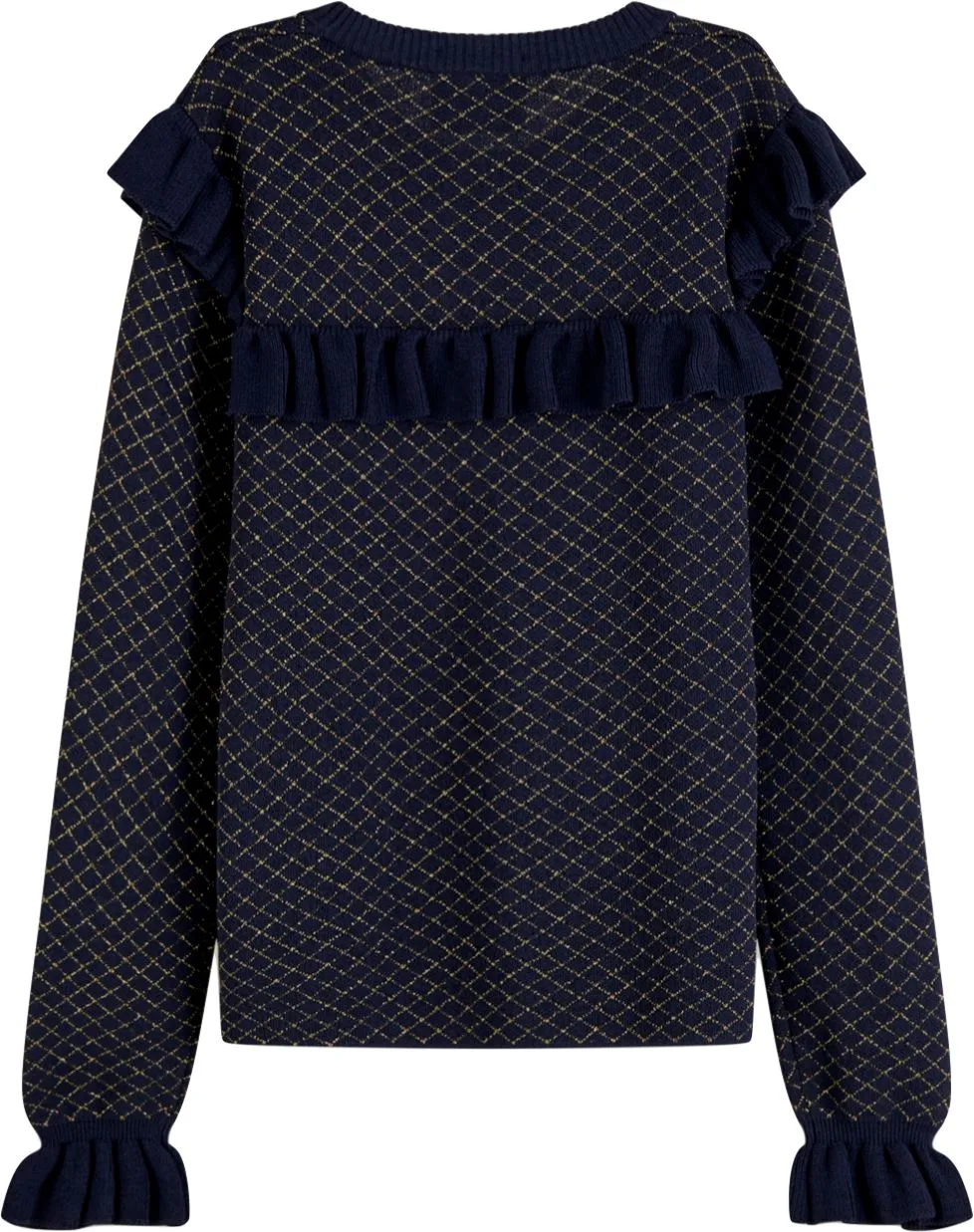 Scotch R' Belle Fitted Ruffle Pullover with Gold Check