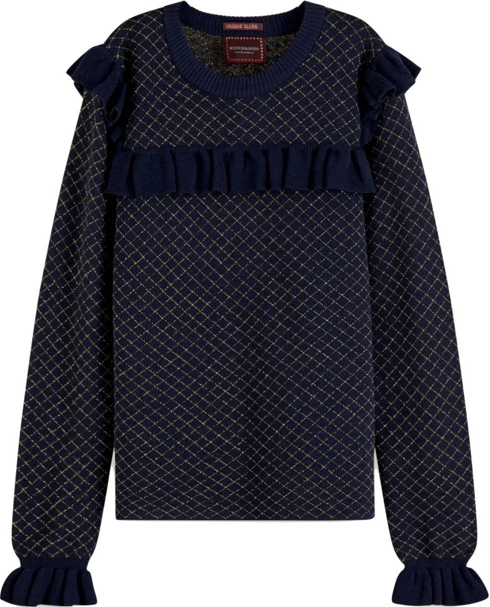 Scotch R' Belle Fitted Ruffle Pullover with Gold Check