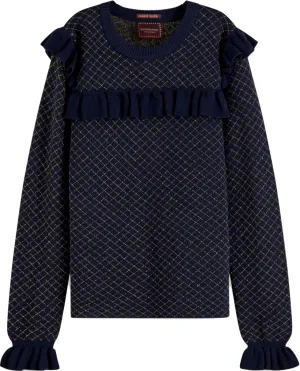 Scotch R' Belle Fitted Ruffle Pullover with Gold Check