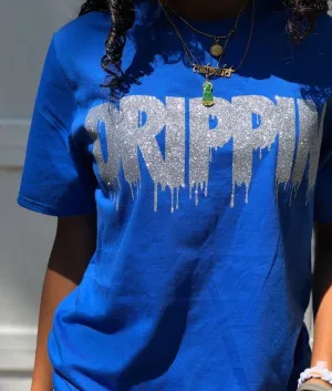 Silver Glitter Drippin | Blue Tee