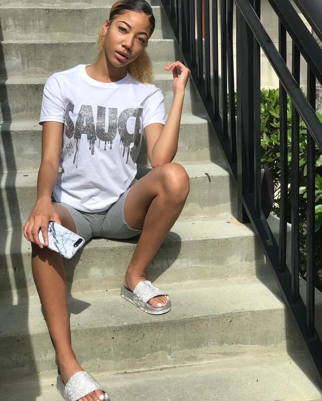 Silver Glitter Sauce | White Tee
