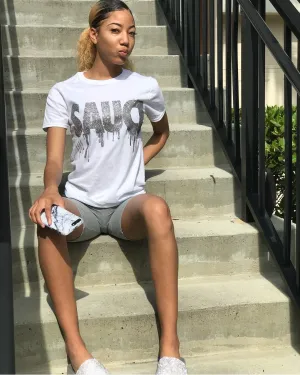 Silver Glitter Sauce | White Tee