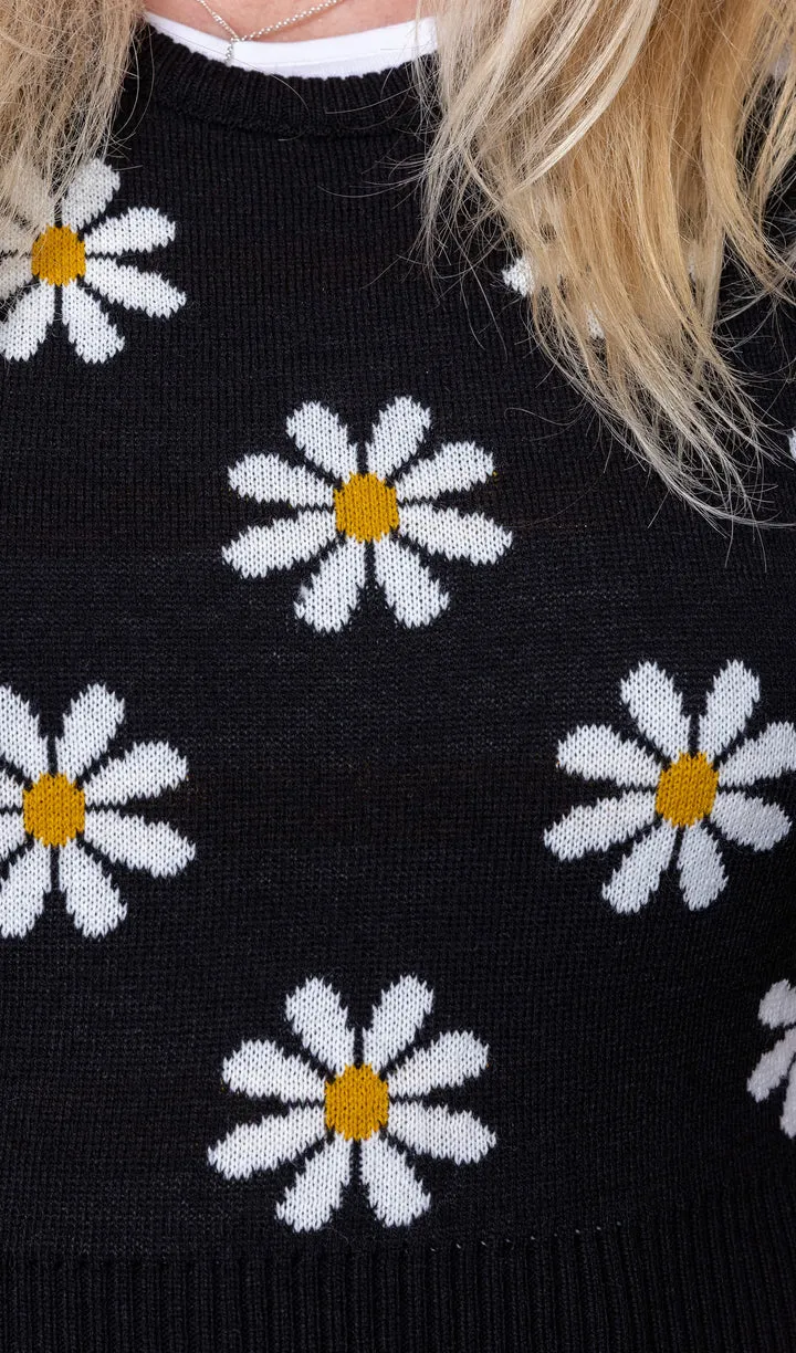 SIZE 2XL* Black Daisy Cropped Knitted Tank Top
