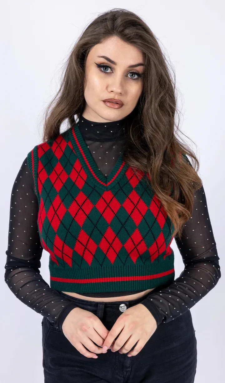 SIZES 2XL/4XL* Red and Green Argyle Knitted Tank Top