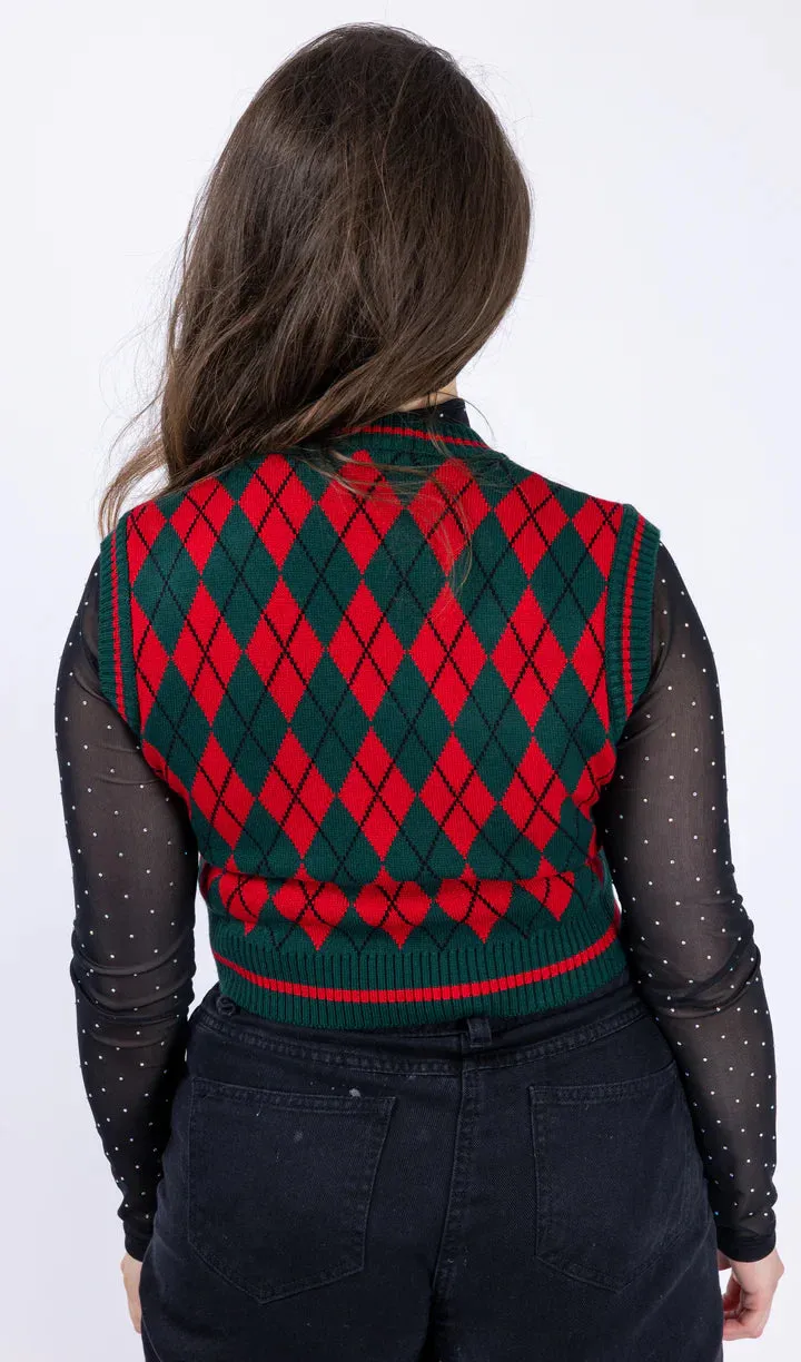 SIZES 2XL/4XL* Red and Green Argyle Knitted Tank Top