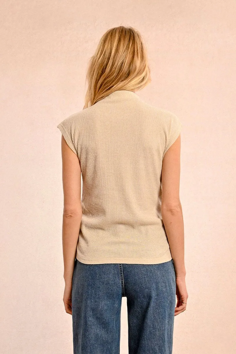 SLEEVELESS SWEATER WITH HALF-HIGH COLLAR