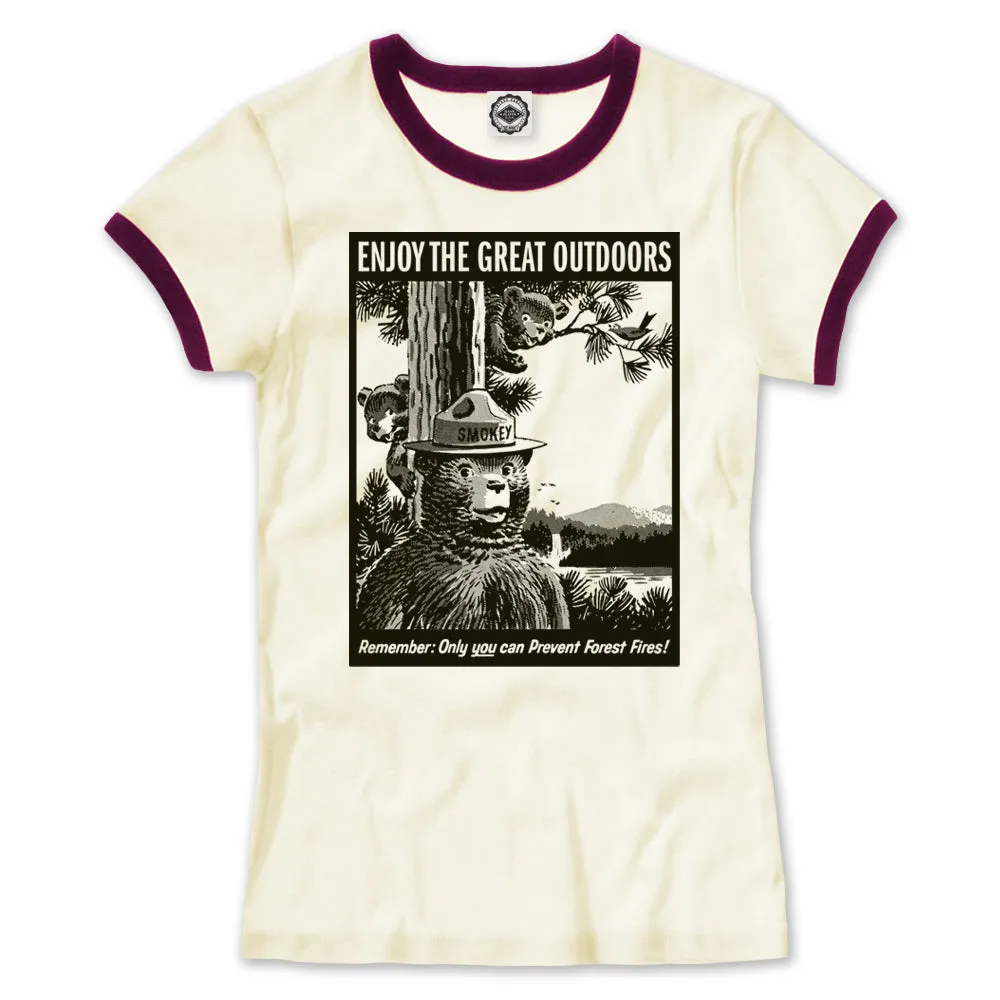Smokey Bear "Enjoy The Great Outdoors" Women's Ringer Tee