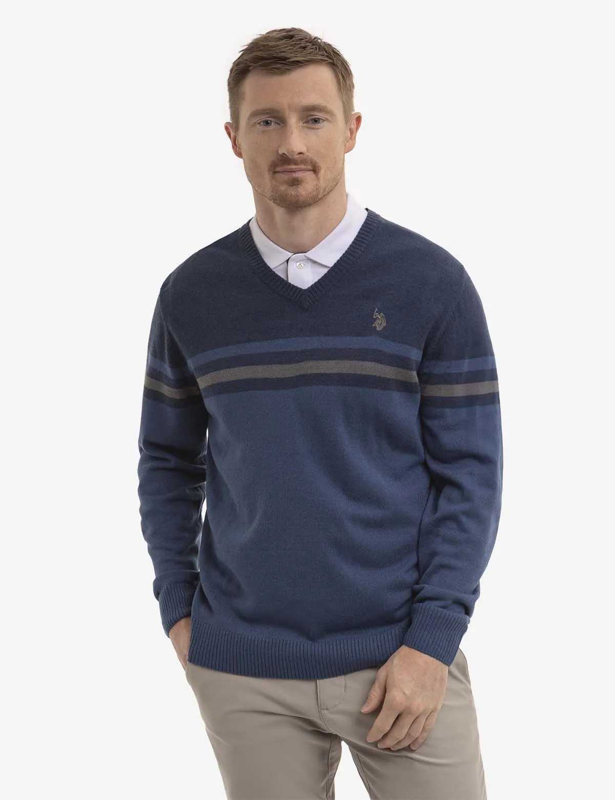 SOFT ENGINEERED STRIPE V-NECK SWEATER