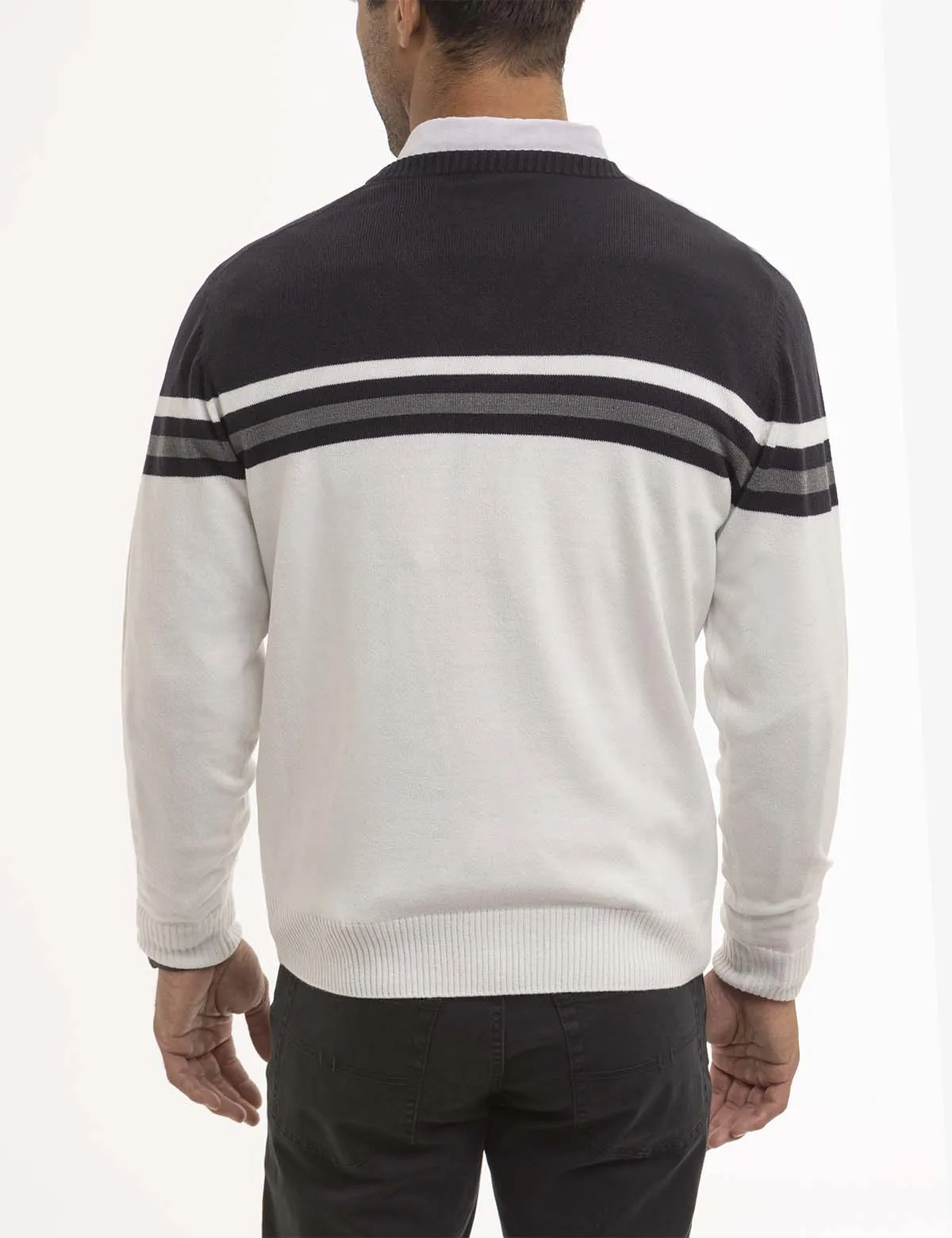 SOFT ENGINEERED STRIPE V-NECK SWEATER