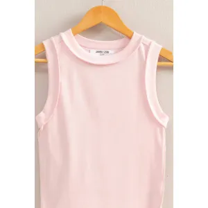 Soft Pink Blue Round Neck Ribbed Tank Top