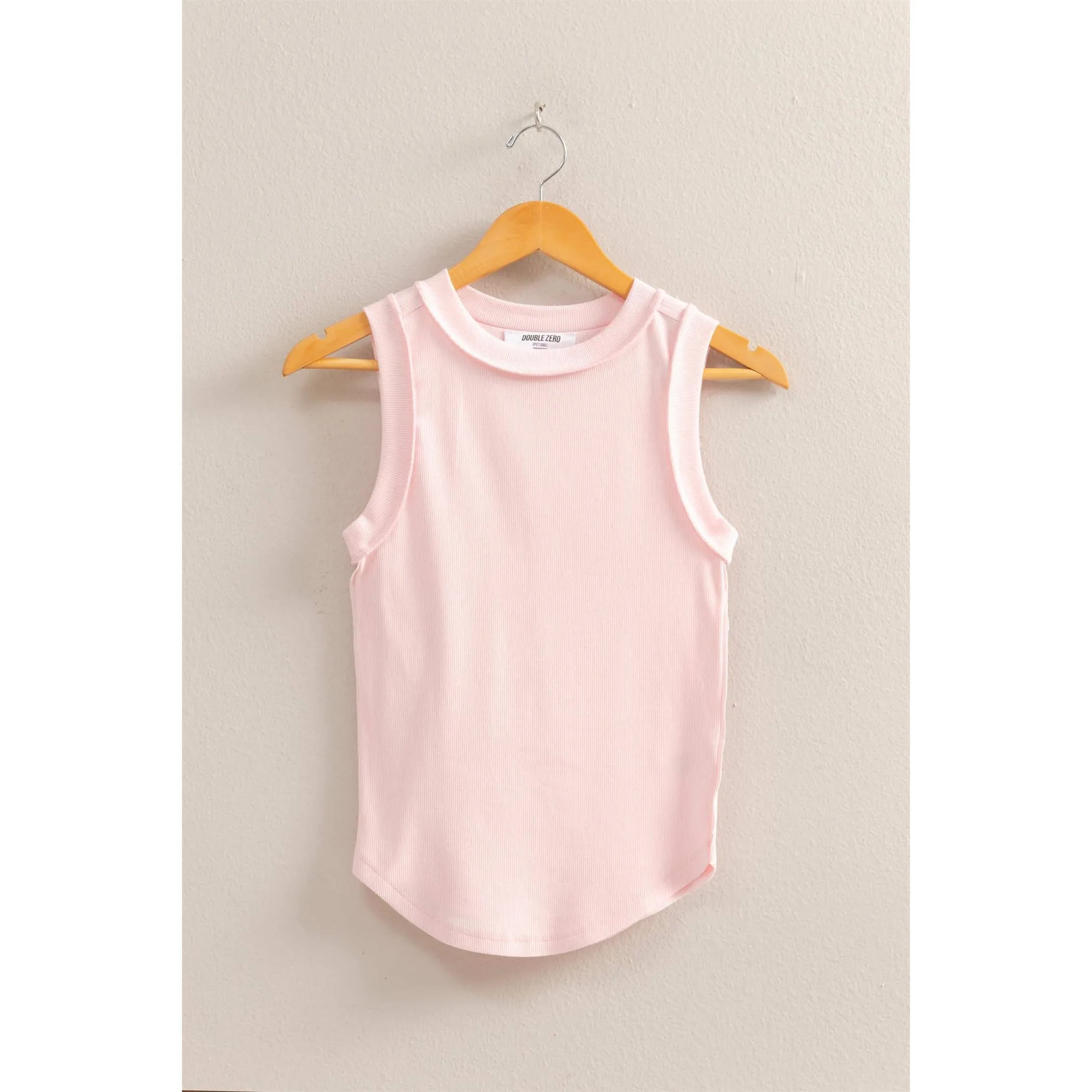 Soft Pink Blue Round Neck Ribbed Tank Top