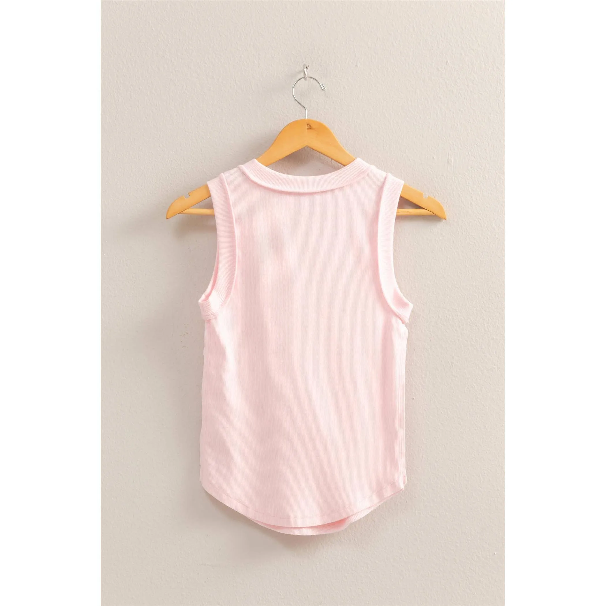 Soft Pink Blue Round Neck Ribbed Tank Top
