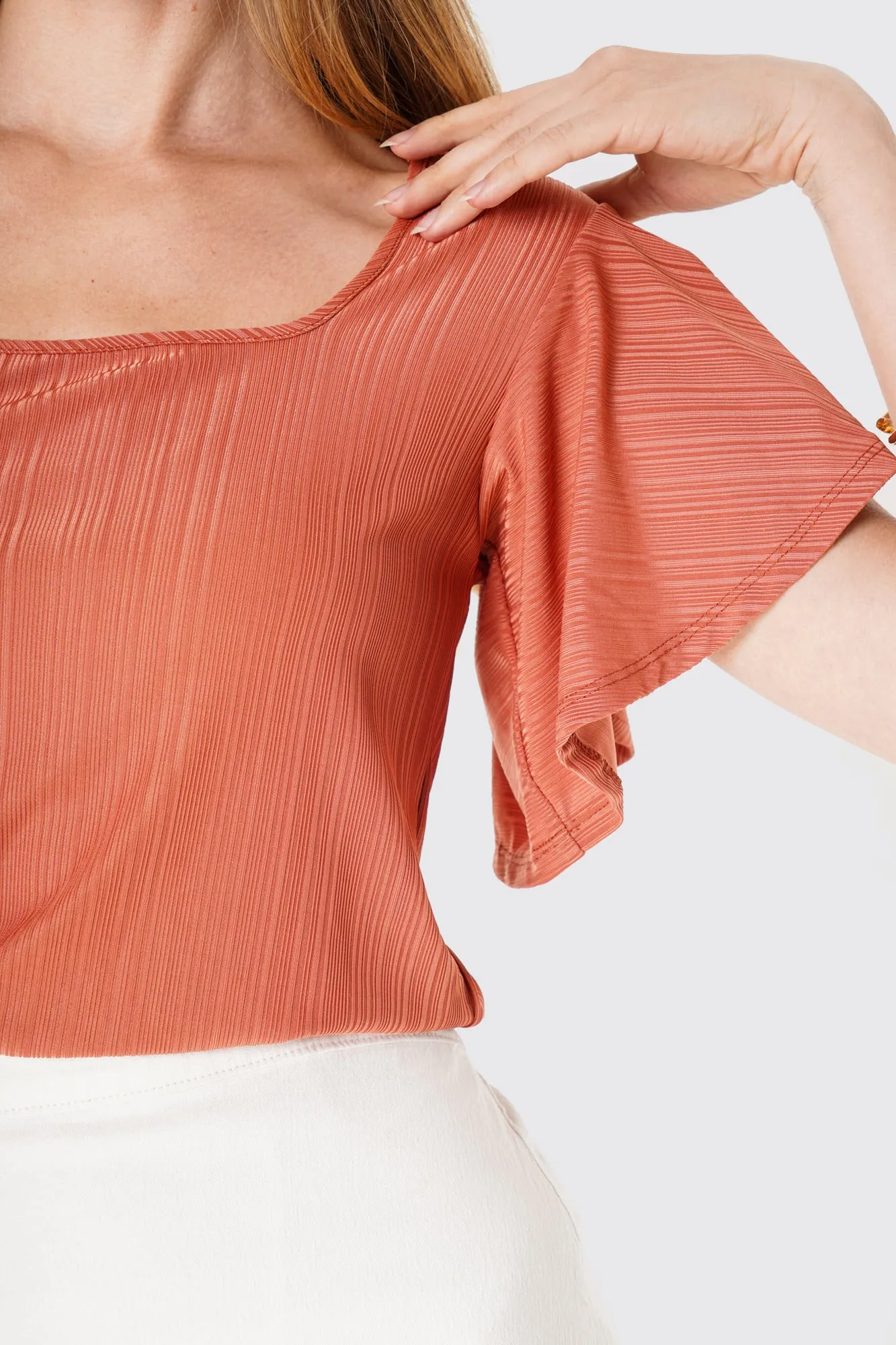 Square Neck Flounce Sleeve Tee