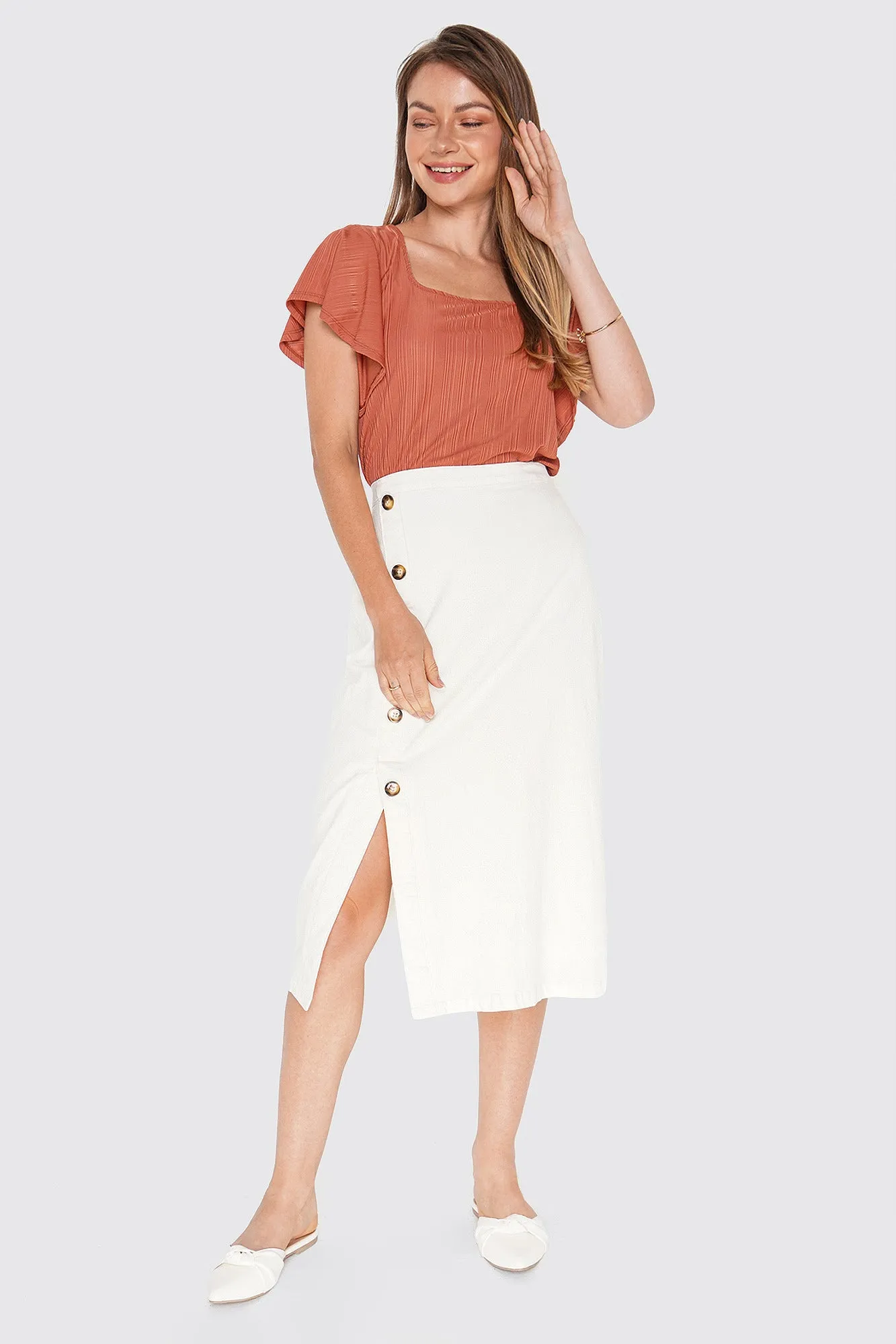 Square Neck Flounce Sleeve Tee