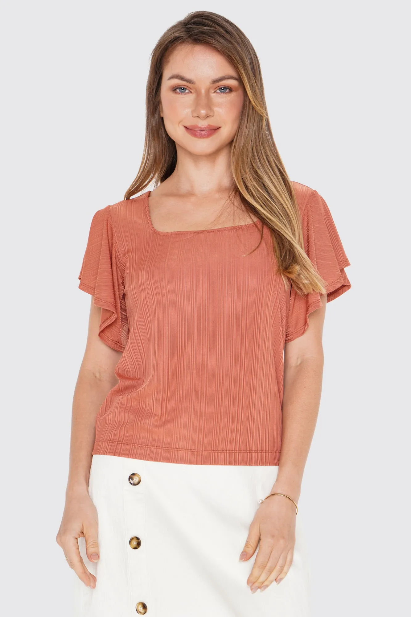 Square Neck Flounce Sleeve Tee