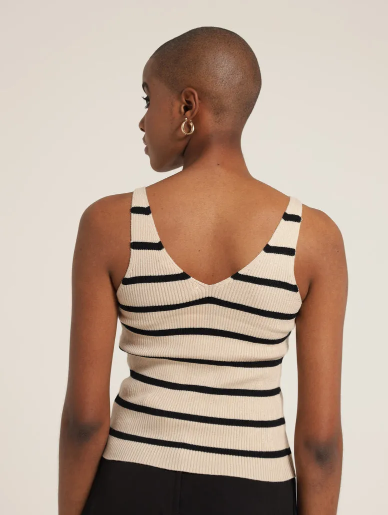 Stripe Knitwear Cami - Oatmeal
