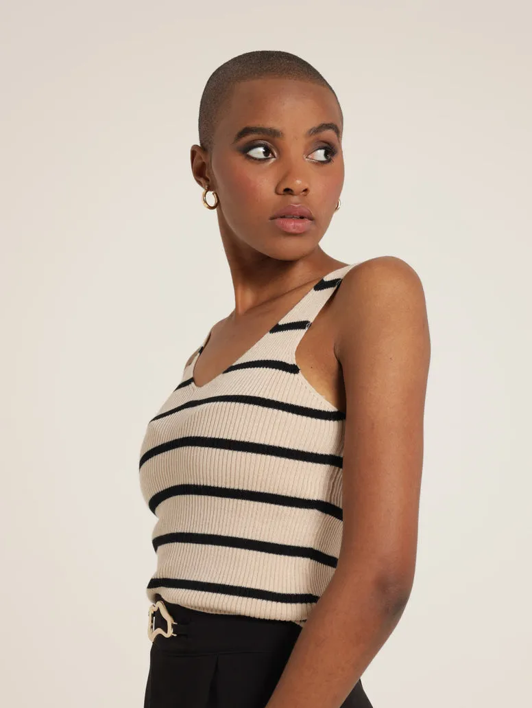 Stripe Knitwear Cami - Oatmeal