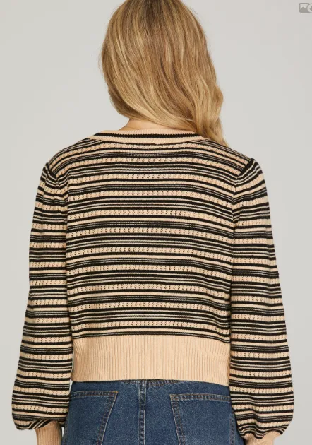 Striped Short Ribbon Cardigan