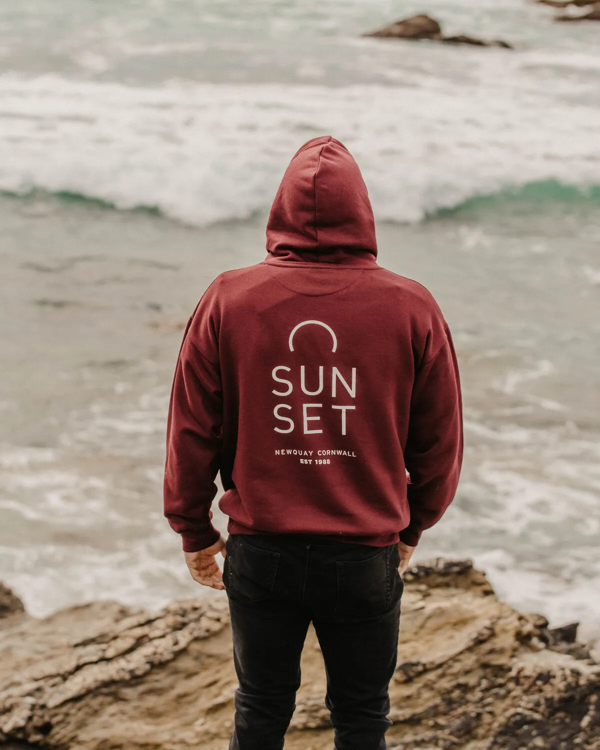 Sunset Surf Mens Hoodie - Burgundy