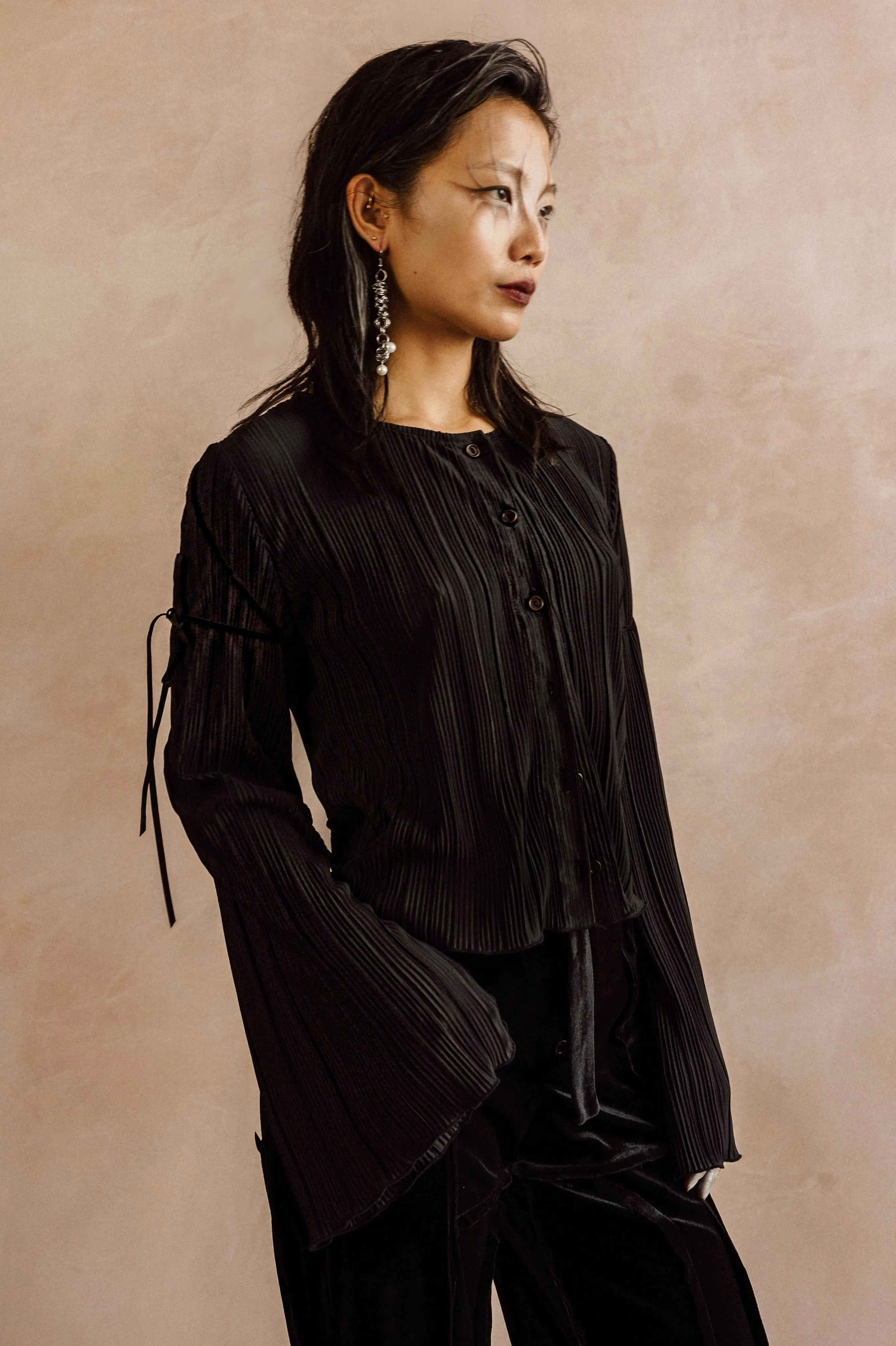 SYBIL Black Pleated Blouse