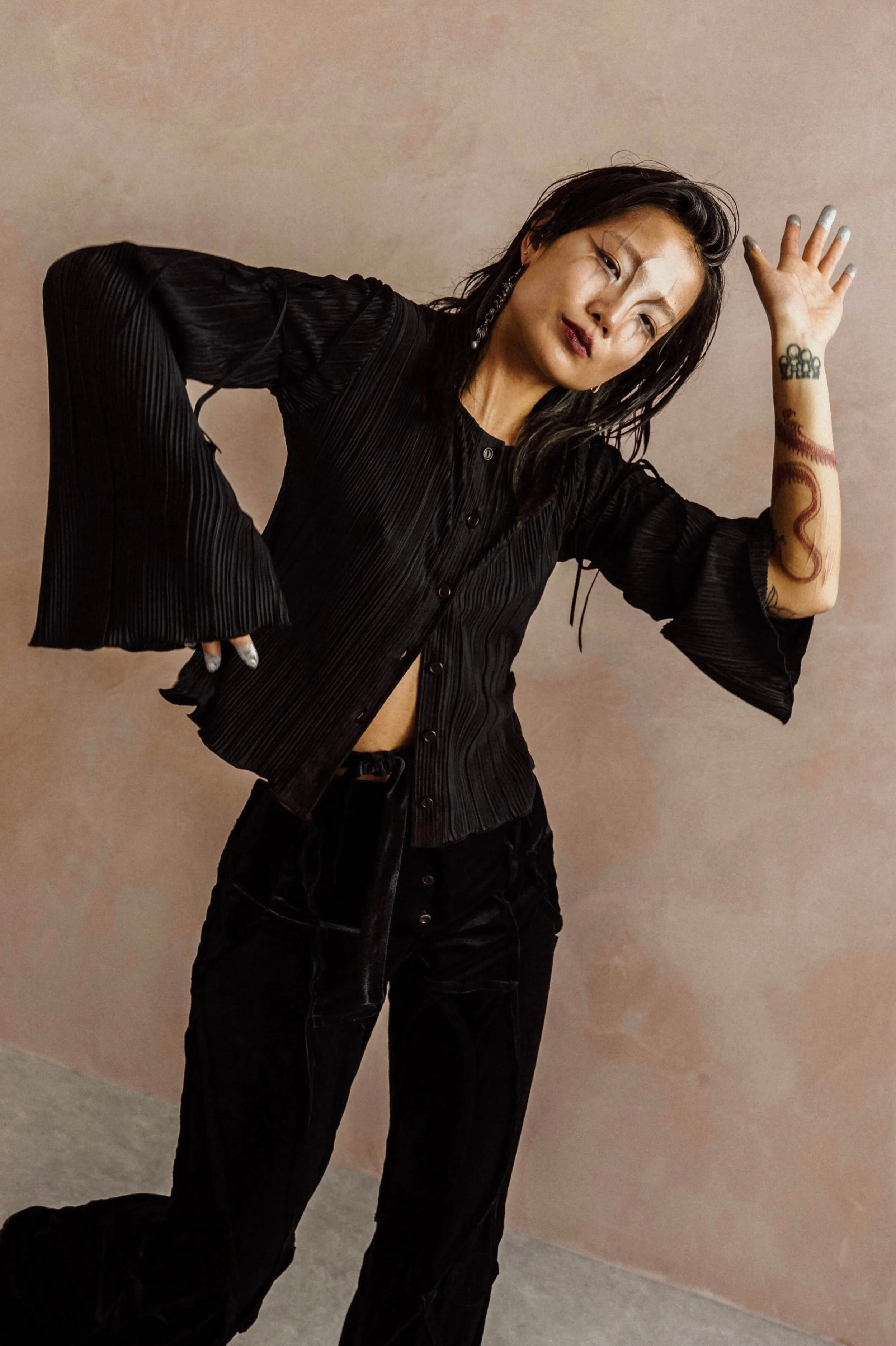 SYBIL Black Pleated Blouse