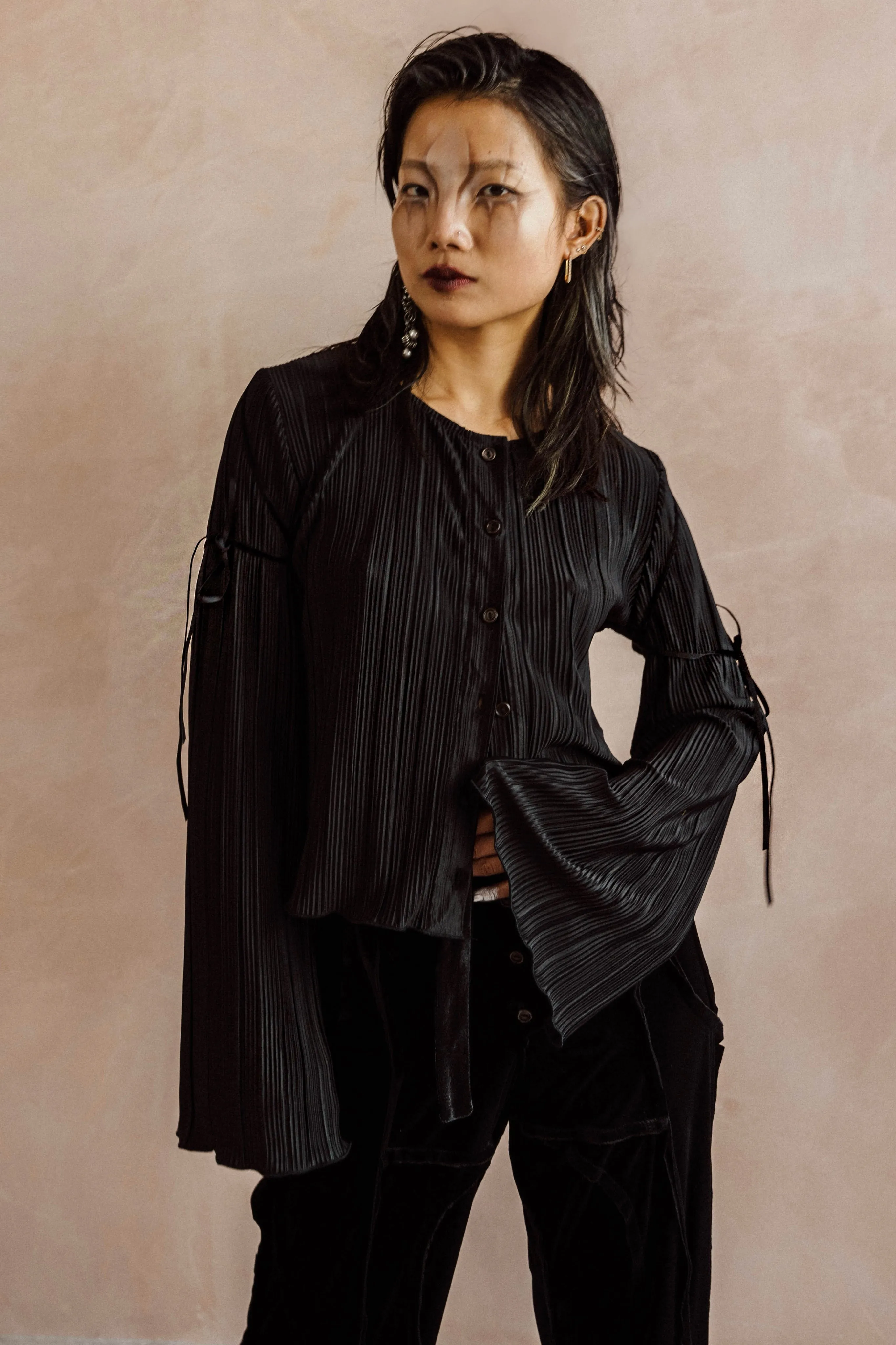 SYBIL Black Pleated Blouse