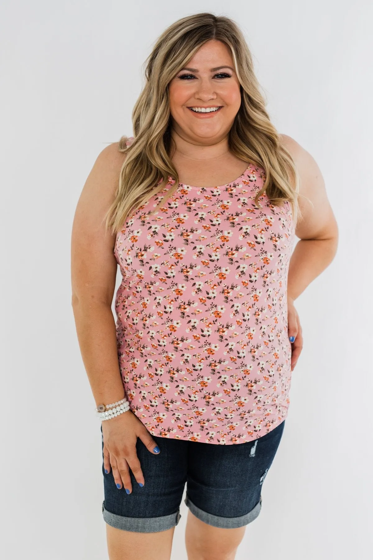Take Care Floral Tank Top- Pink