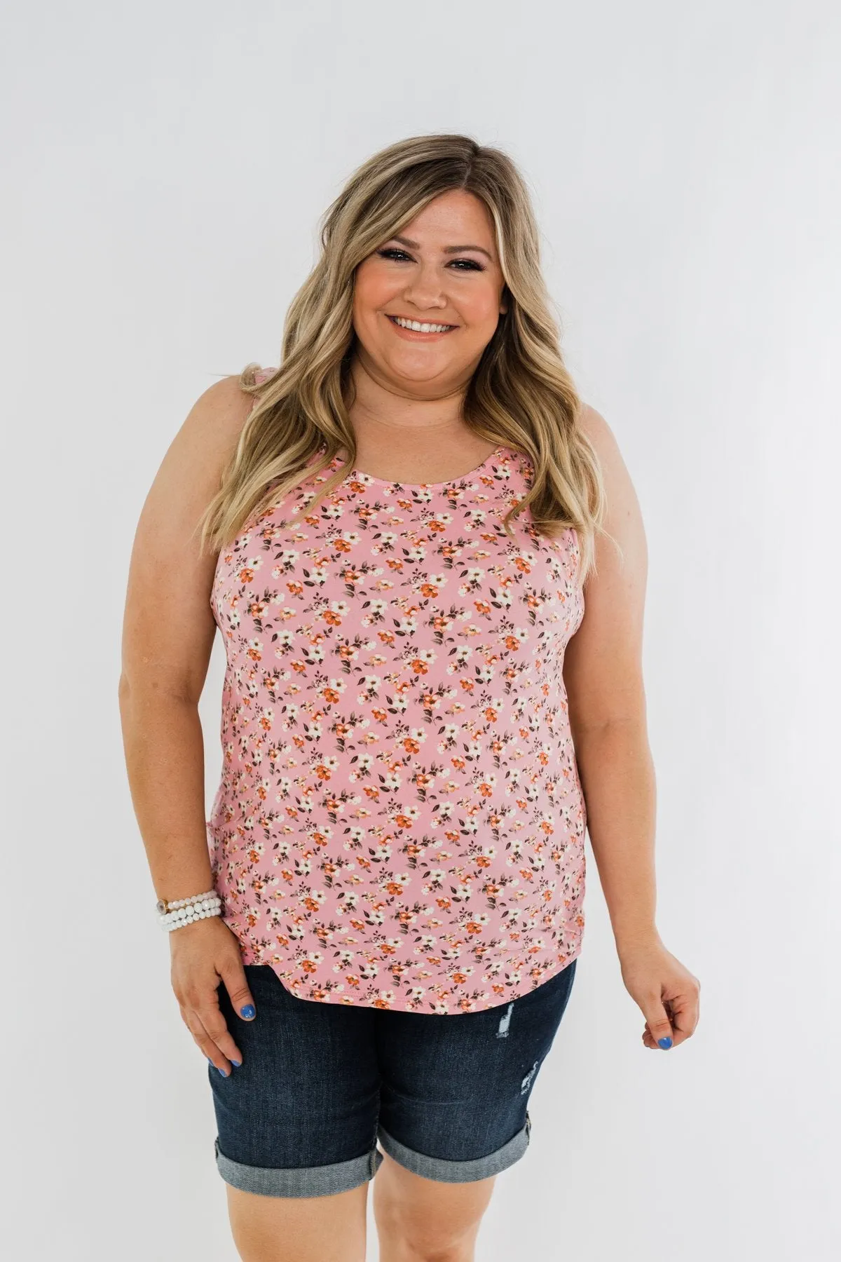 Take Care Floral Tank Top- Pink