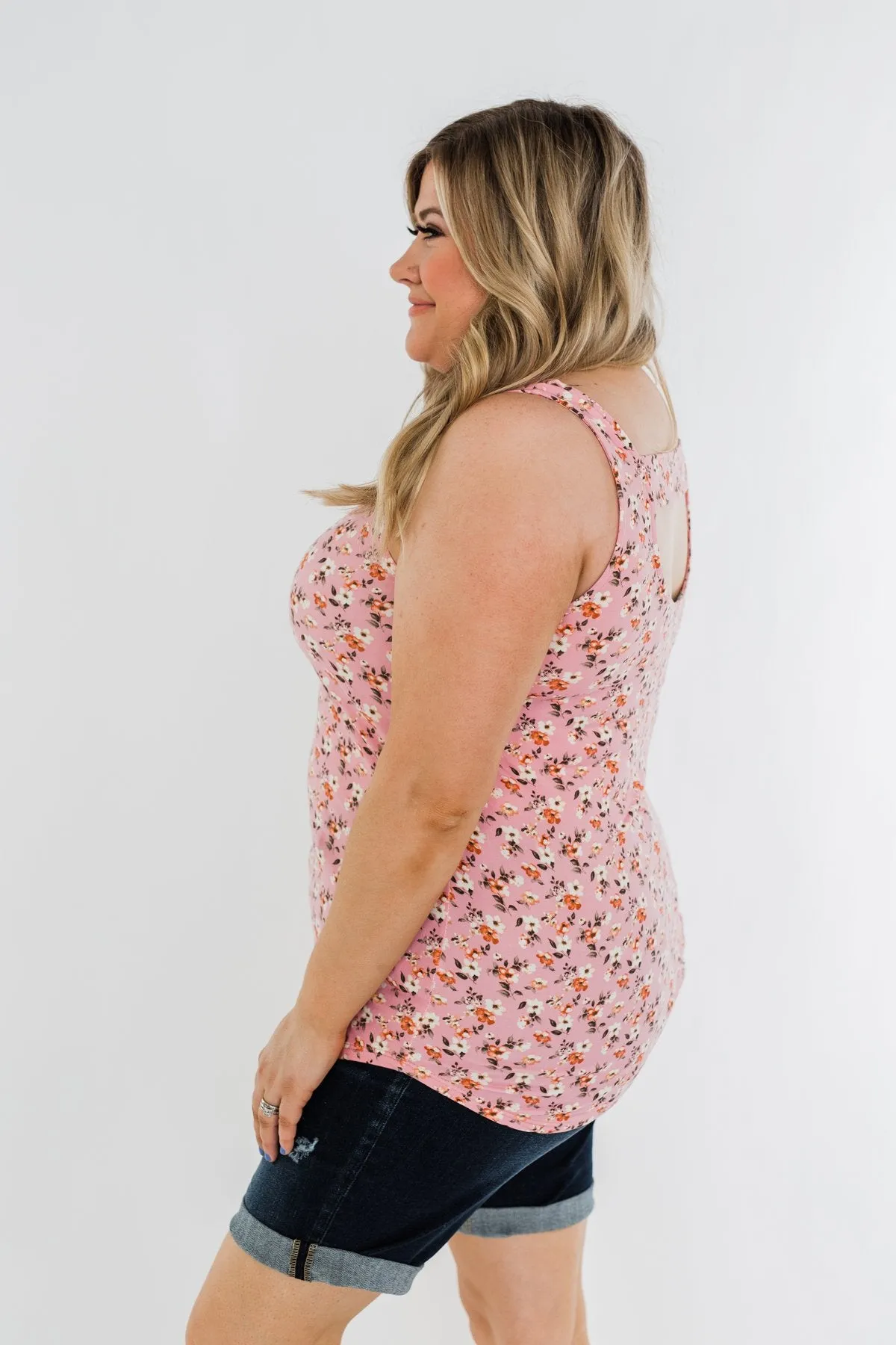 Take Care Floral Tank Top- Pink