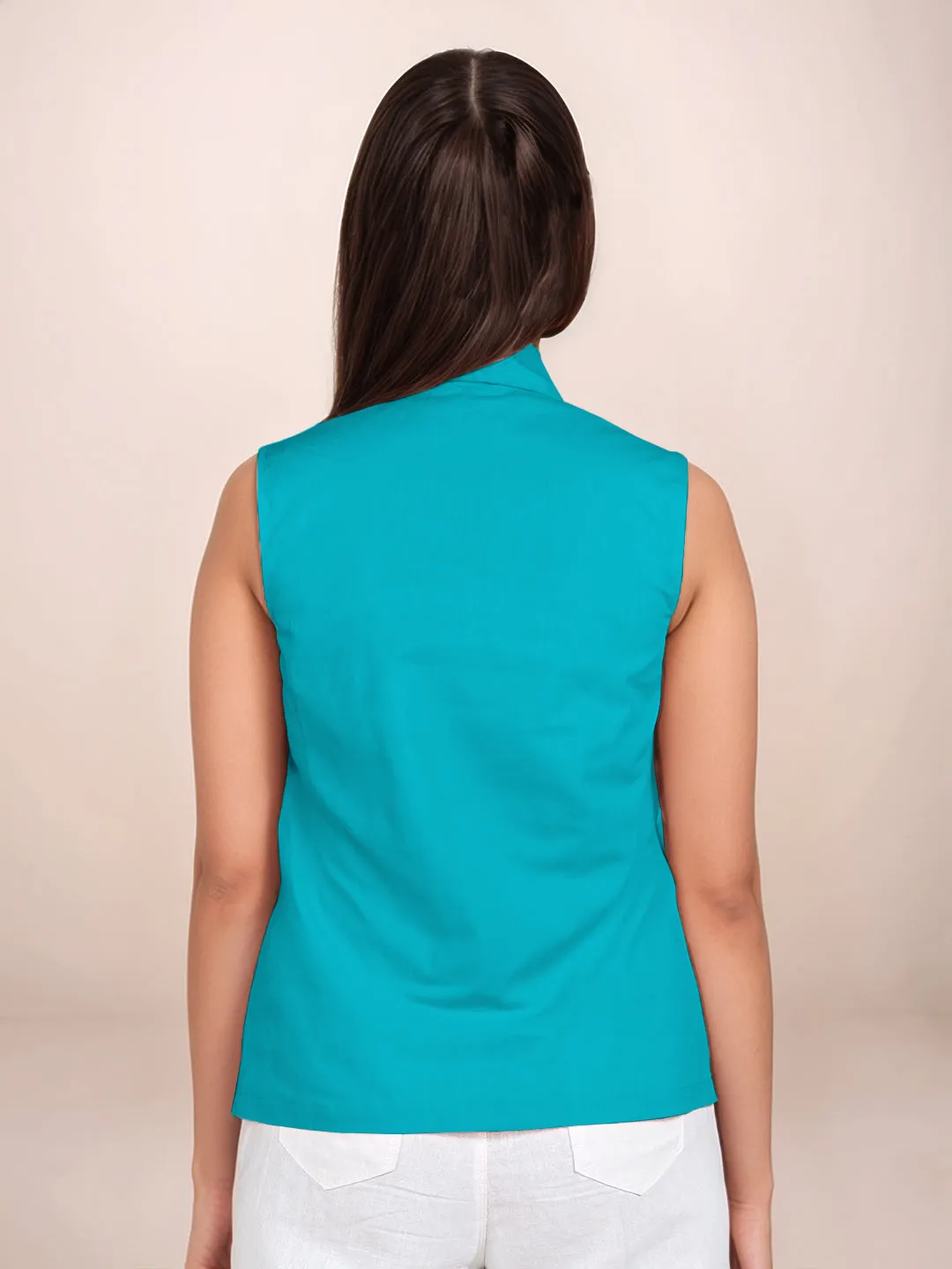 Teal Solid Sleeveless Top
