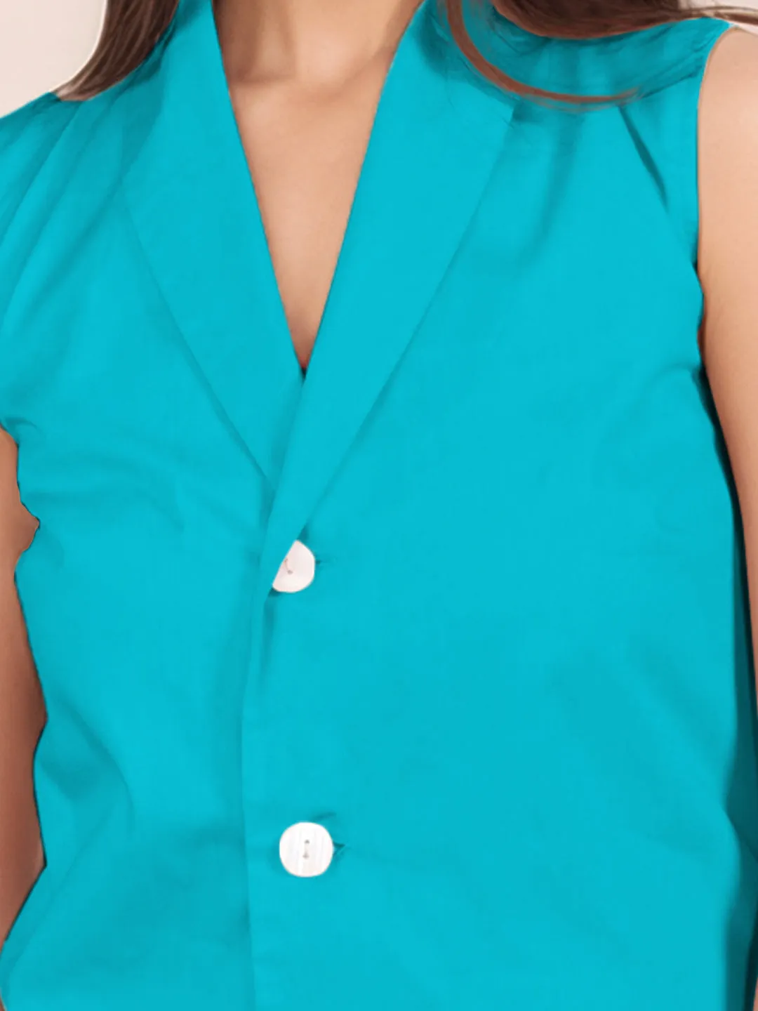 Teal Solid Sleeveless Top