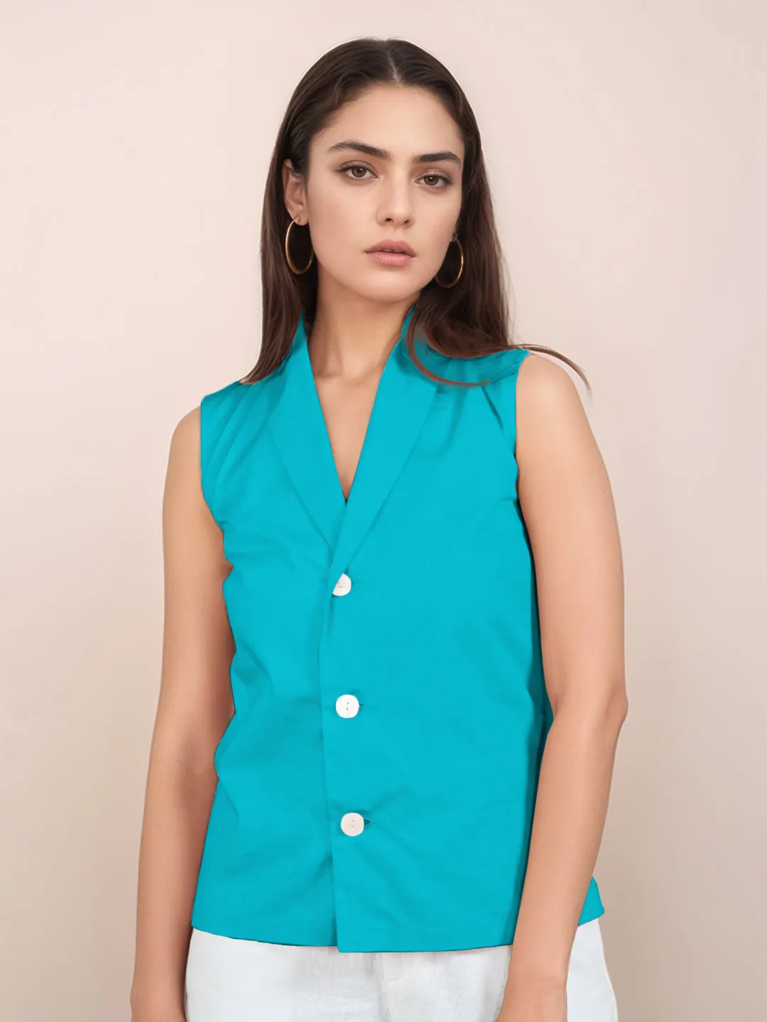 Teal Solid Sleeveless Top