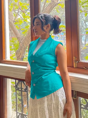 Teal Solid Sleeveless Top