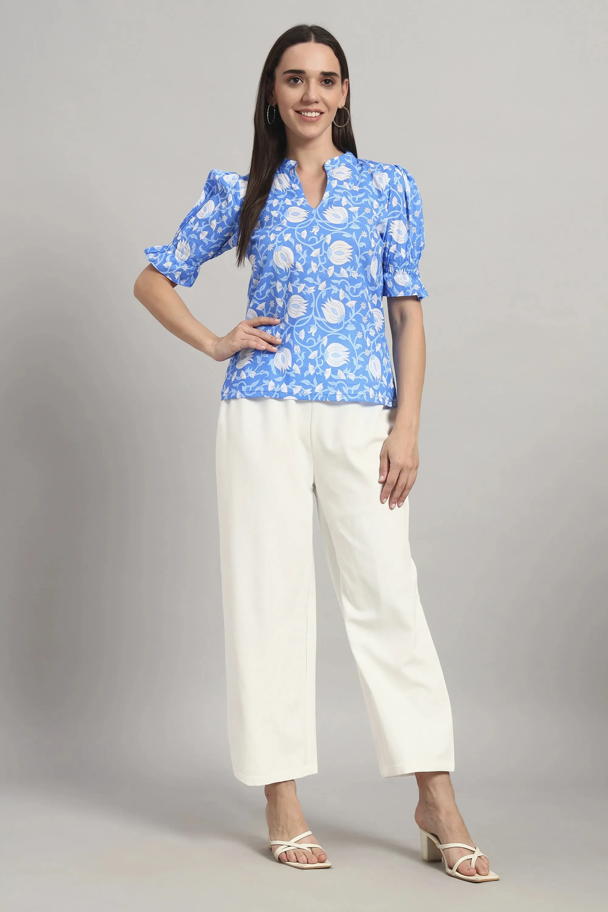 The Split Collar Classic Top, Blue