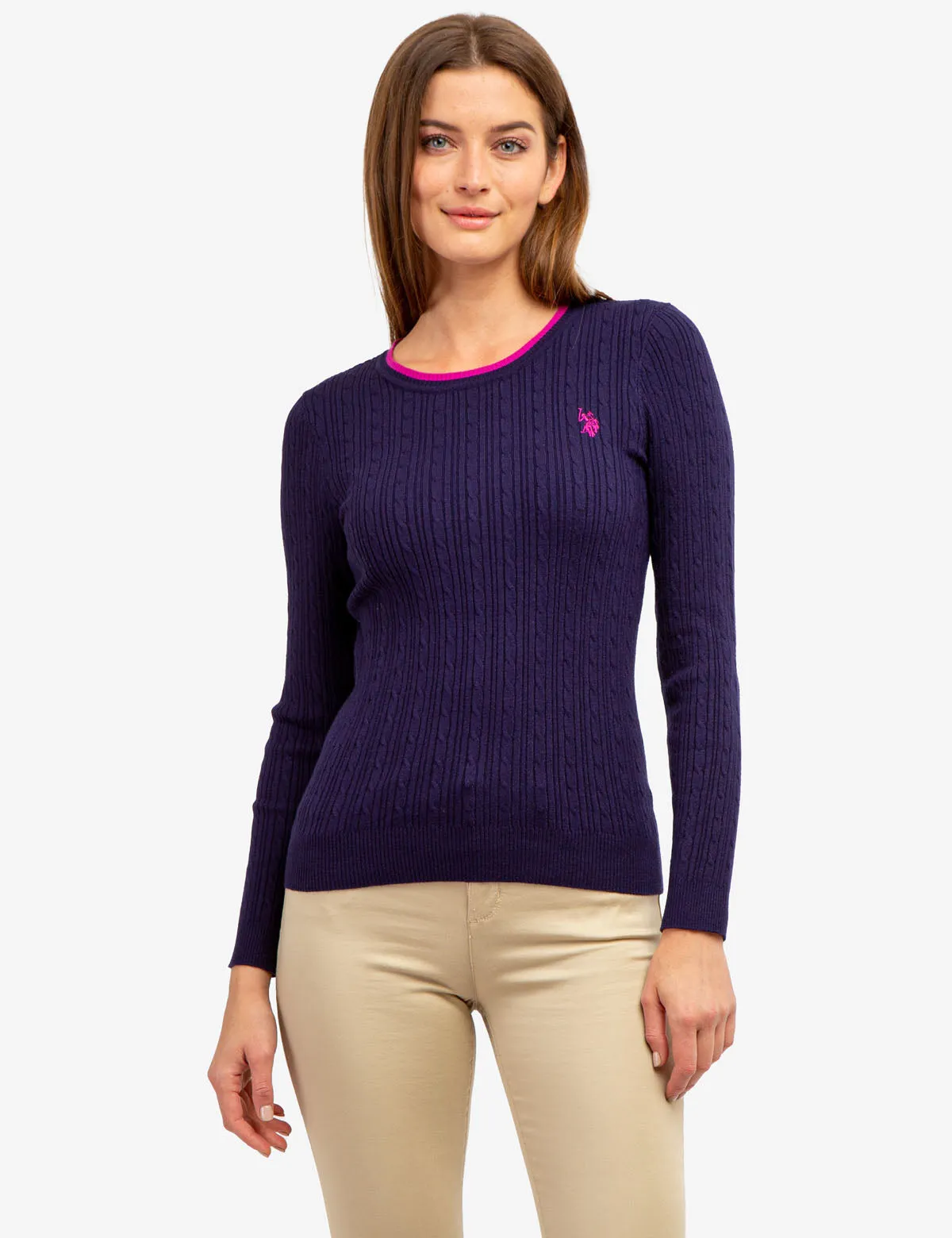 TIPPED SOFT CABLE CREW NECK SWEATER