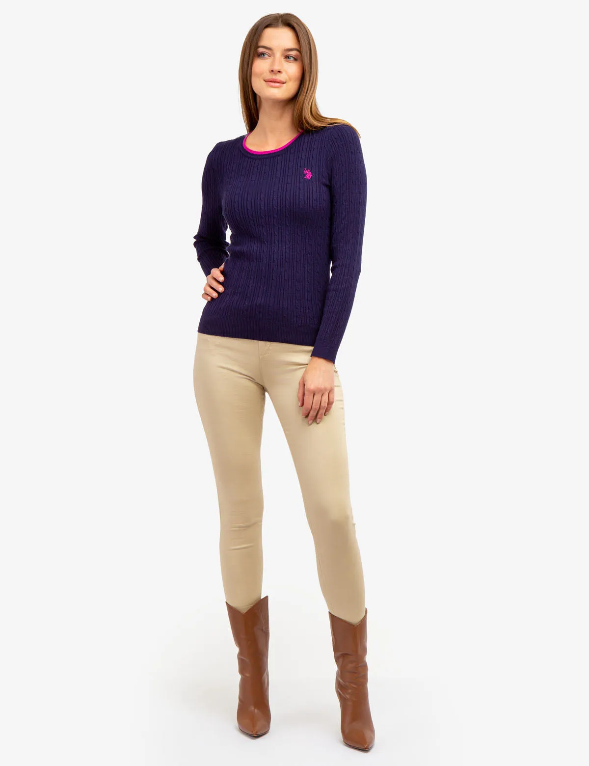 TIPPED SOFT CABLE CREW NECK SWEATER