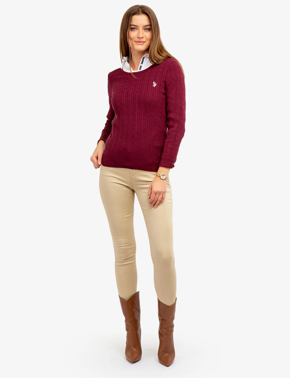TIPPED SOFT CABLE CREW NECK SWEATER