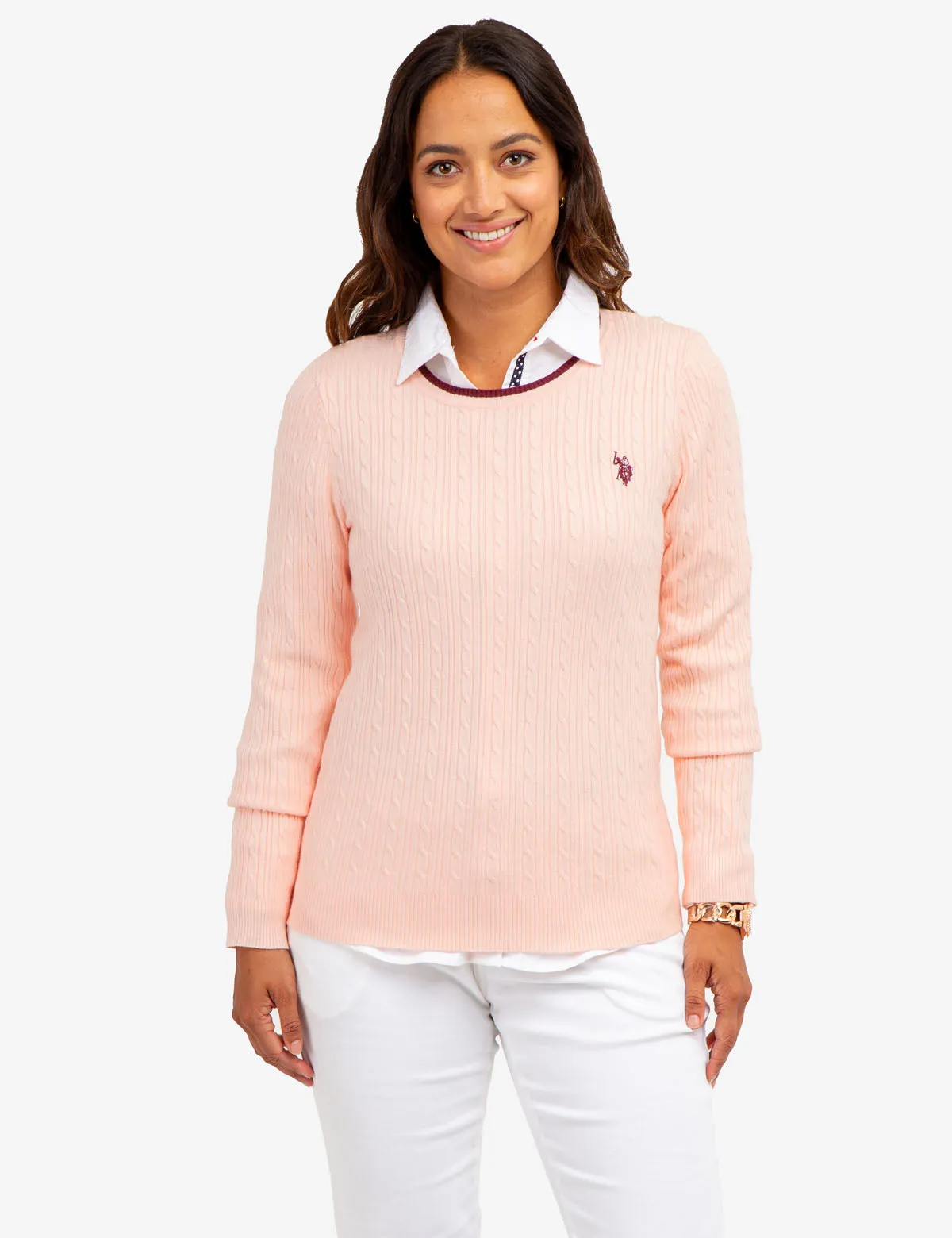TIPPED SOFT CABLE CREW NECK SWEATER