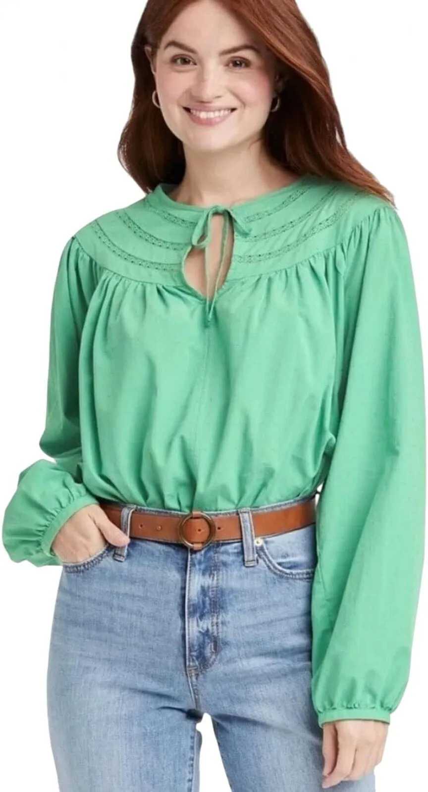 Universal Thread Women's Balloon Long Sleeve Tie-Front Blouse 83381689 Green XS