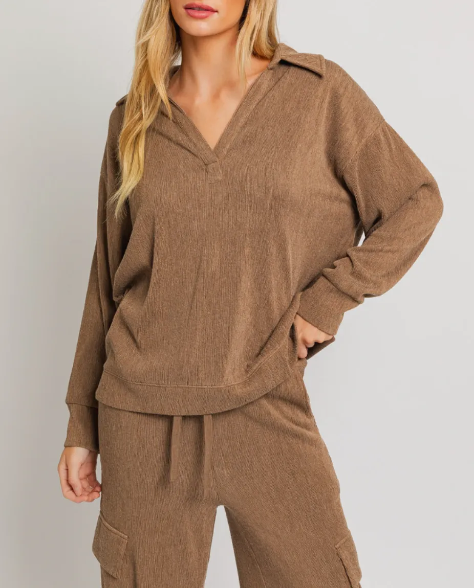 V Neck Polo Long Sleeve Top