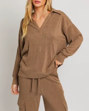 V Neck Polo Long Sleeve Top